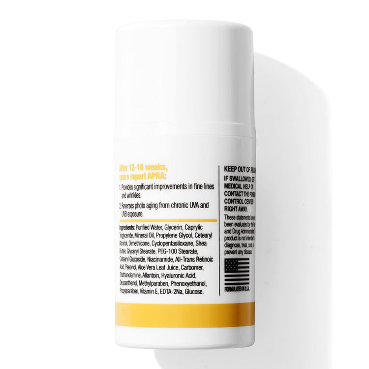 Back view of a skincare product bottle with label on a white background