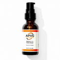 A 1 fl oz amber glass pump bottle of APVC Vitamin C + E + Ferrous Serum, featuring a black pump and a white label with orange accents, set against a clean white background with a soft shadow.